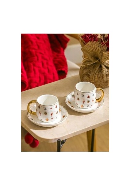 Lcw Home Beyaz Yılbaşı Temalı 2 Kişilik Kahve Fincan Takımı