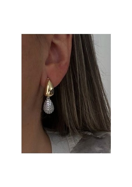 Taşlı Sallantılı Damla Küpe