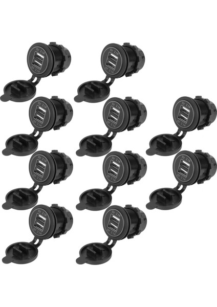 10X 5V 4.2A Çift 2usb Şarj Soketi Adaptörü Güç Çıkışı Için 12V 24V Araba Motosiklet (Mavi) (Yurt Dışından)