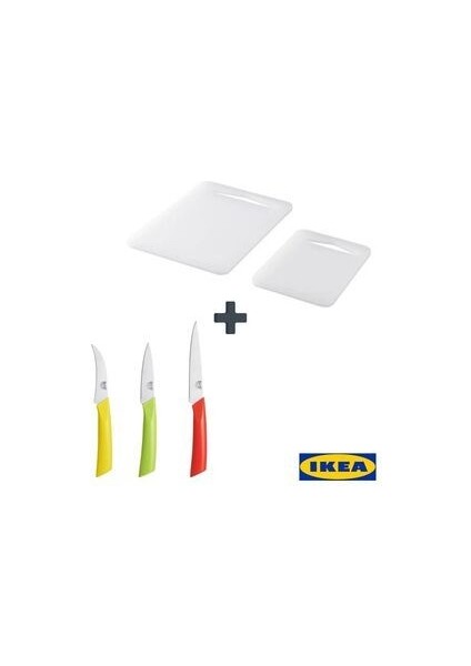 Legıtım Kesme Tahtası, Beyaz, 2 Parça ve Matdoft Bıçak Seti, Çok Renkli, 3 Parça Set