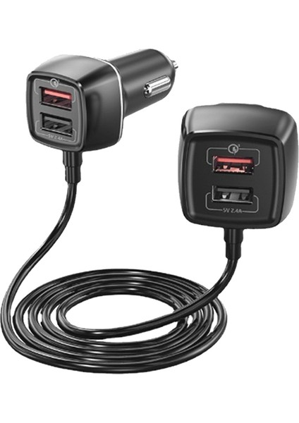 60W Pd Araç Şarj Cihazı 4 Bağlantı Noktalı USB Ön ve Arka Flaş Şarj Araç Adaptörü, Hızlı Şarj Ile Uyumlu (Yurt Dışından)