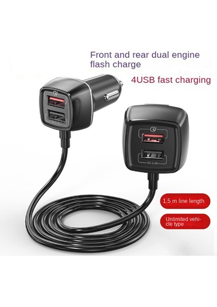 60W Pd Araç Şarj Cihazı 4 Bağlantı Noktalı USB Ön ve Arka Flaş Şarj Araç Adaptörü, Hızlı Şarj Ile Uyumlu (Yurt Dışından)