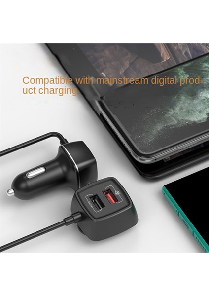 60W Pd Araç Şarj Cihazı 4 Bağlantı Noktalı USB Ön ve Arka Flaş Şarj Araç Adaptörü, Hızlı Şarj Ile Uyumlu (Yurt Dışından)
