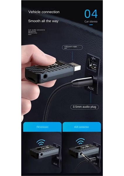 USB Bluetooth Ses Adaptörü Bluetooth Alıcısı Kablosuz Alıcı Araba Bluetooth 5.0fm Verici (Yurt Dışından)