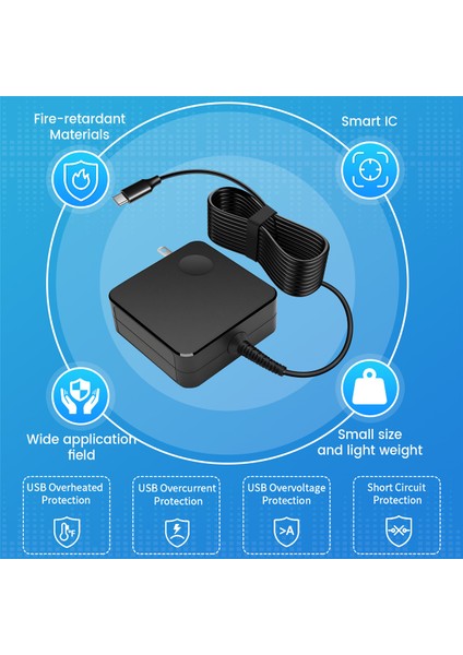Kare Dizüstü Bilgisayar Taşınabilir Güç Adaptörü 65W Tip-C Bağlantı Noktası Pd Hızlı Şarj Bilgisayar Şarj Cihazı Abd Tak Ile Uyumlu (Yurt Dışından)