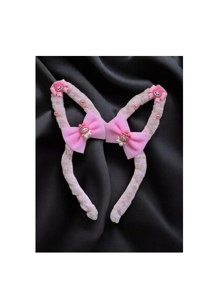 Peluş Kulaklı Soft Yumuşak Kız Çocuk Kuromi Melodi Saç Taç Toka
