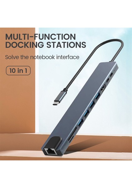 10'u 1 Arada USB C Bağlantı Istasyonu USB Hub Tip C Ayırıcı USB C - Uyumlu Adaptör PD100W (Yurt Dışından)