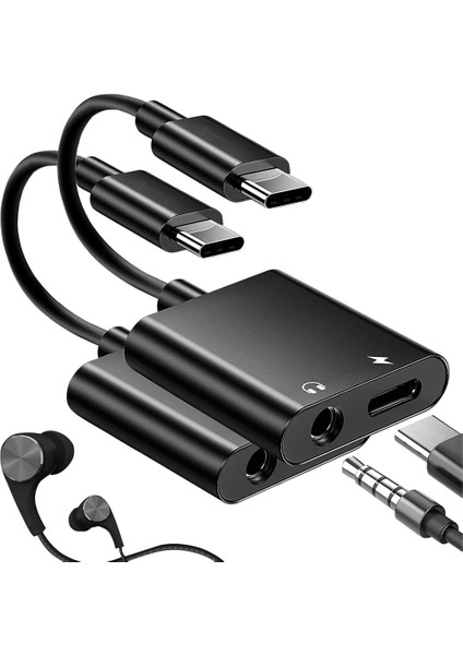 USB C - 3,5mm Kulaklık ve Şarj Adaptörü, 2'si 1 Arada Galaxy S22/S21/S20/S20+ Ultra Ile Uyumlu,note 20/10,pixel 6/5/4/3 Xl(Siyah) (Yurt Dışından)