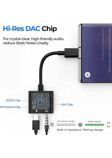 USB C - 3,5mm Kulaklık ve Şarj Adaptörü, 2'si 1 Arada Galaxy S22/S21/S20/S20+ Ultra Ile Uyumlu,note 20/10,pixel 6/5/4/3 Xl(Siyah) (Yurt Dışından)