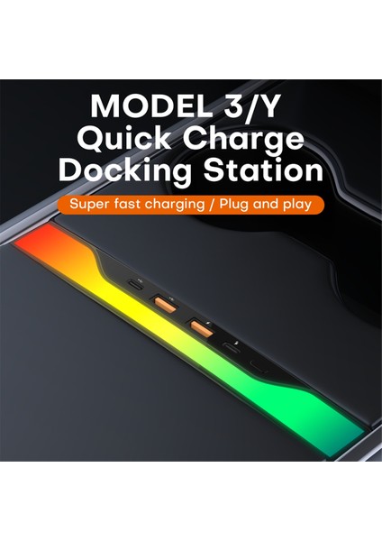 Model Y Ile Uyumlu USB Hub 4-Port 27W Hızlı Şarj Cihazı Akıllı Yerleştirme Istasyonu Adaptörü Güç Şant Ayırıcı Uzatma (Yurt Dışından)
