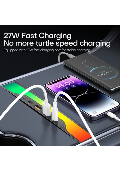 Model Y Ile Uyumlu USB Hub 4-Port 27W Hızlı Şarj Cihazı Akıllı Yerleştirme Istasyonu Adaptörü Güç Şant Ayırıcı Uzatma (Yurt Dışından)