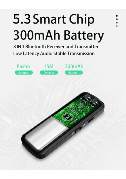 3'ü 1 Arada Bluetooth 5.3 Ses Alıcısı Verici 3.5mm Aux Jack Müzik Kablosuz Adaptörü Mıc Ile Araba Hoparlörü Tv Pc Ile Uyumlu (Yurt Dışından)