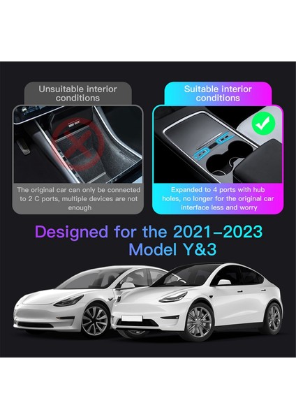 Hafif 27W Hızlı Şarj Cihazı USB Hub, Diyafram Akıllı Yerleştirme Istasyonlu Model 3 Model Y 2021-2023 Ile Uyumlu (Yurt Dışından)