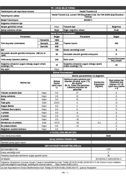 SK3501 350 Lt A+ Statik Buzdolabı