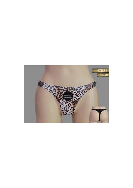 Leopar Desenli Taşlı Lazer Kesim Kadın Tanga 3'lü Paket
