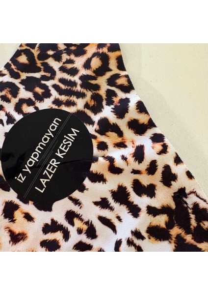 Leopar Desenli Taşlı Lazer Kesim Kadın Tanga 3'lü Paket modelleri