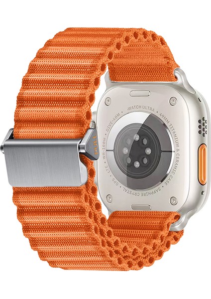 Watch 10 46MM Uyumlu Zore KRD-123 Naylon Kumaş Hasır Örgülü Kordon-Turuncu