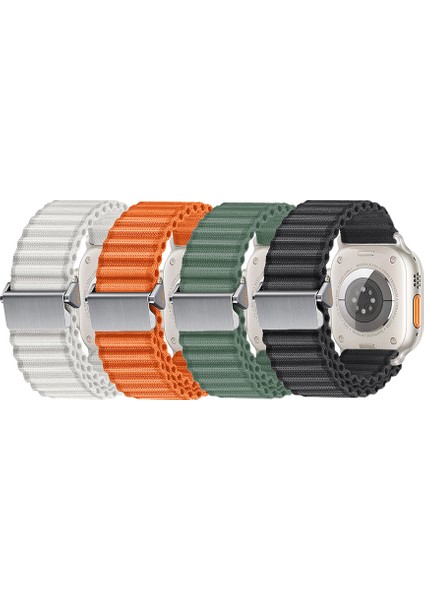 Watch 10 46MM Uyumlu Zore KRD-123 Naylon Kumaş Hasır Örgülü Kordon-Turuncu