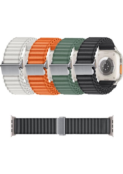 Watch 10 46MM Uyumlu Zore KRD-123 Naylon Kumaş Hasır Örgülü Kordon-Turuncu