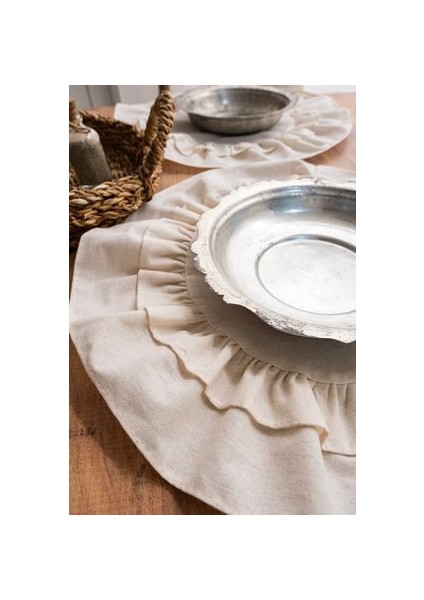 6'lı Çift Fırfırlı Vintage Keten Yuvarlak Amerikan Servisi 40X40 cm fiyatları
