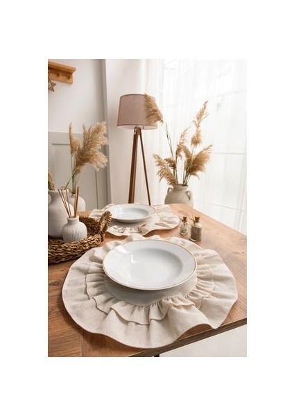 Premium | 6'lı Çift Fırfırlı Keten Yuvarlak Amerikan Servisi 40X40 cm fiyatları