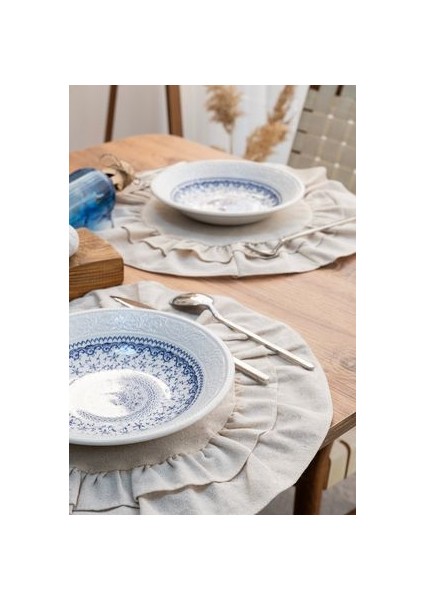Premium | 6'lı Çift Fırfırlı Keten Yuvarlak Amerikan Servisi 40X40 cm fırsatları