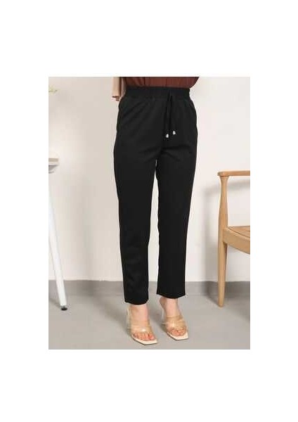 Kadın Kaliteli Kumaş Beli Lastikli Bilek Boy Cepli Boru Paça Pantolon modelleri