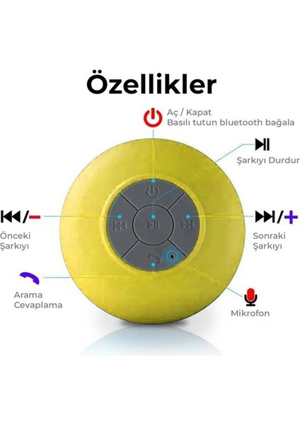 Su Geçirmez Bluetooth Duş Hoparlörü Sarı