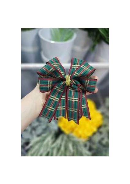 Çizgili Fiyonk 15 cm Fiyonk Damalı Kurdele Süsleme Dekor Yılbaşı