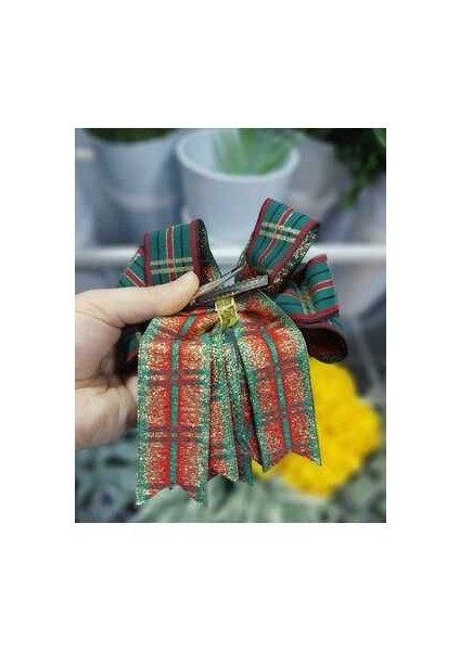 Çizgili Fiyonk 15 cm Fiyonk Damalı Kurdele Süsleme Dekor Yılbaşı modelleri