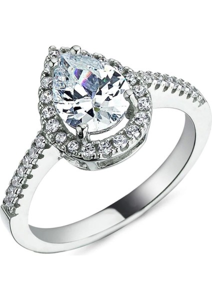 925 Ayar Gümüş Damla Kesim Baget Taşlı Kadın Yüzük