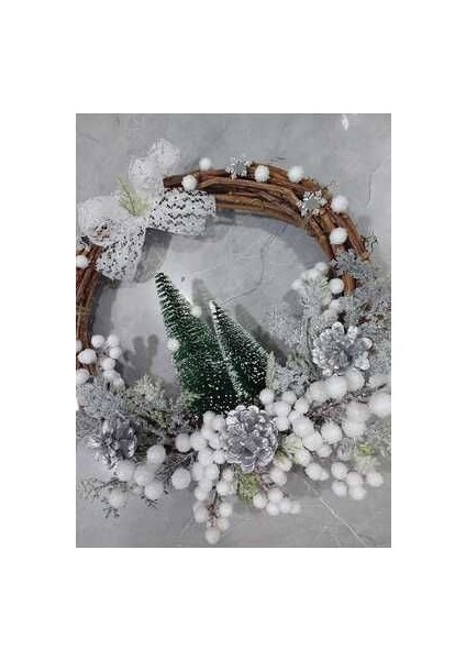 Kış Temalı Yeniyıl Kapı Süsü 35 cm Beyaz, Kapı Süsü , Noel, Dekor