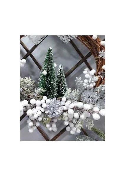 Kış Temalı Yeniyıl Kapı Süsü 35 cm Beyaz, Kapı Süsü , Noel, Dekor