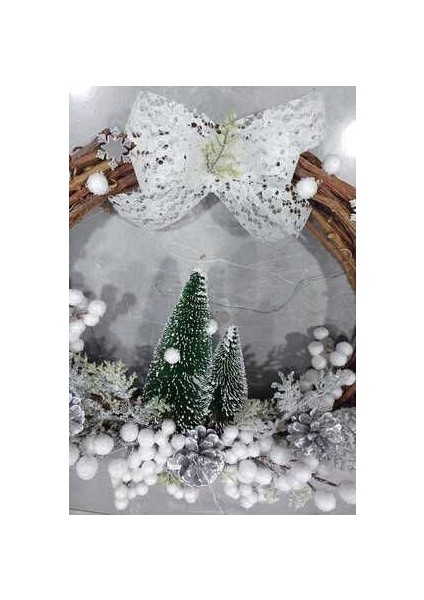 Kış Temalı Yeniyıl Kapı Süsü 35 cm Beyaz, Kapı Süsü , Noel, Dekor