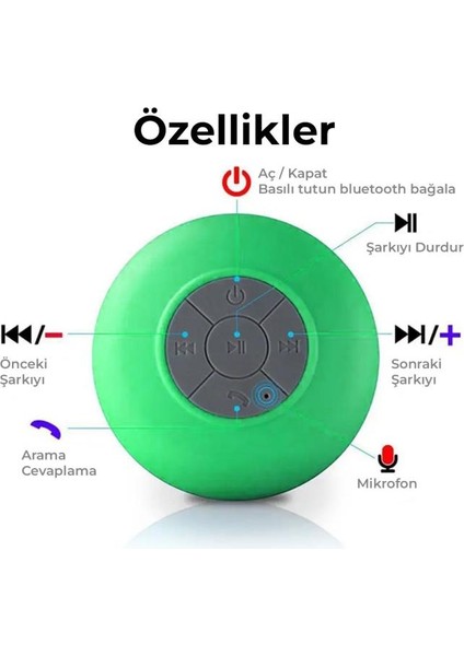 Su Geçirmez Bluetooth Duş Hoparlörü Yeşil modelleri