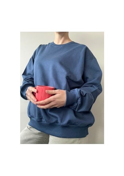 Pamuklu Basic Sweatshirt Lacivert