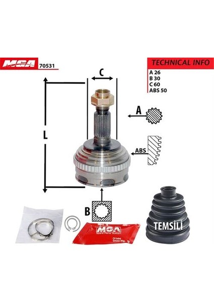 70531 Aks Kafa Diş Abs'li Honda Hrv 99-26X30X60-49 44014S5A