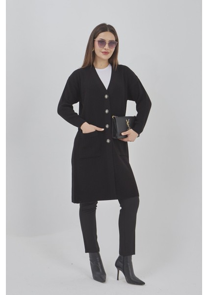 Kadın Uzun Triko Mevsimlik Cepli Düğmeli Likralı Hırka fiyatları