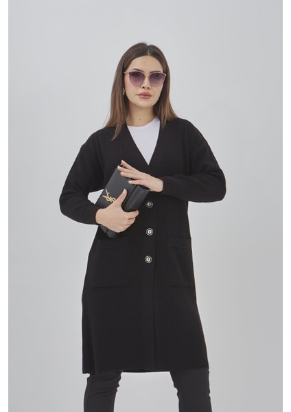 Kadın Uzun Triko Mevsimlik Cepli Düğmeli Likralı Hırka modelleri