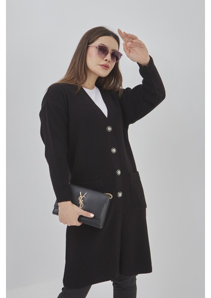 Kadın Uzun Triko Mevsimlik Cepli Düğmeli Likralı Hırka fırsatları