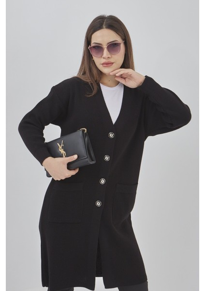 Kadın Uzun Triko Mevsimlik Cepli Düğmeli Likralı Hırka indirimleri