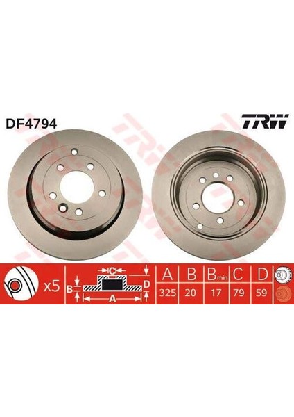 DF4794 Fren Diski Arka Range Rover Sport 05-09 Discovery 3 05-09 Discovery 4 10-16 2.6 SDB000636