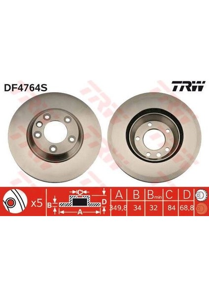 DF4764S Ön Fren Disk Aynası Sol Havalı Audi Q7 Porsche Cayenne Panamera Touareg 02- 7L8615301