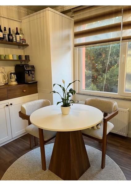 90 cm Ceviz Ayaklı Ahşap Yemek Masası - Fungi Serisi - Çalışma Masası - Balkon ve Kafe Masası
