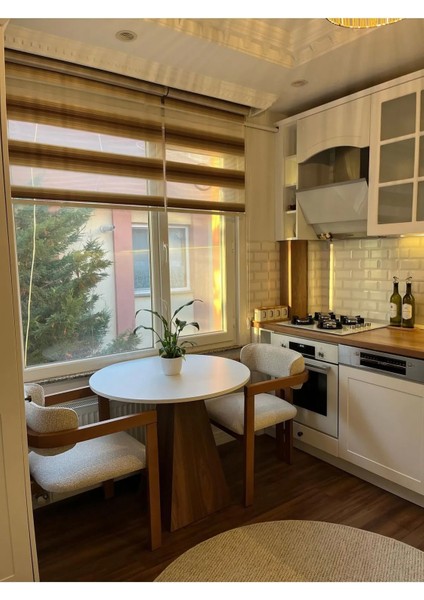 90 cm Ceviz Ayaklı Ahşap Yemek Masası - Fungi Serisi - Çalışma Masası - Balkon ve Kafe Masası