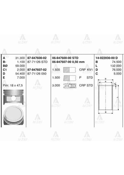 87-71126-050 Motor Piston Segmanı Accent 1.3 72MM 87-71126-050