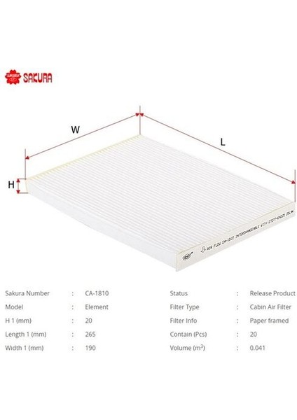 CA1810 Polen Filtresi.japon QASHQAI(J10) XTRAIL(T31) 07-13 1.6 2.0 1.5 Dcı 1.6 Dcı 2.0 Dcı 07-12 27277EN000
