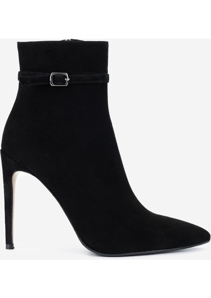 Kadın Deri Siyah Süet Topuklu Bot 820 395 Bn Bot SK24-25 Sıyah Suet