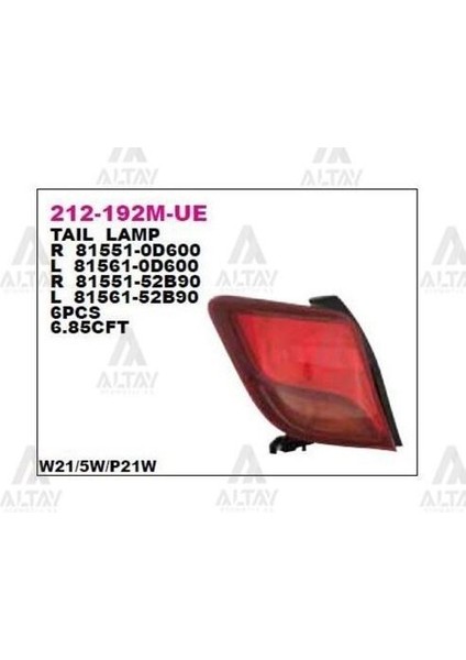 212192MLUE Stop Lambası Sol Yaris 13 815610D600