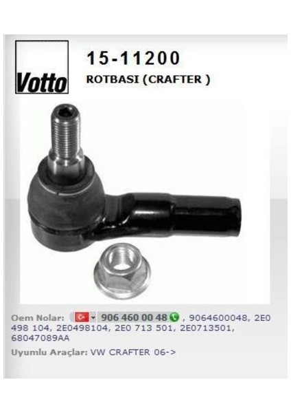 15-11200 Sağ-Sol Rot Başı Volkswagen Crafter 06-16 Sprinter 06-15 2E0498104A